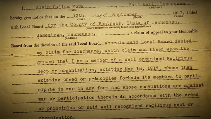 Alvin York&#x27;s appeal for conscientious objector status.