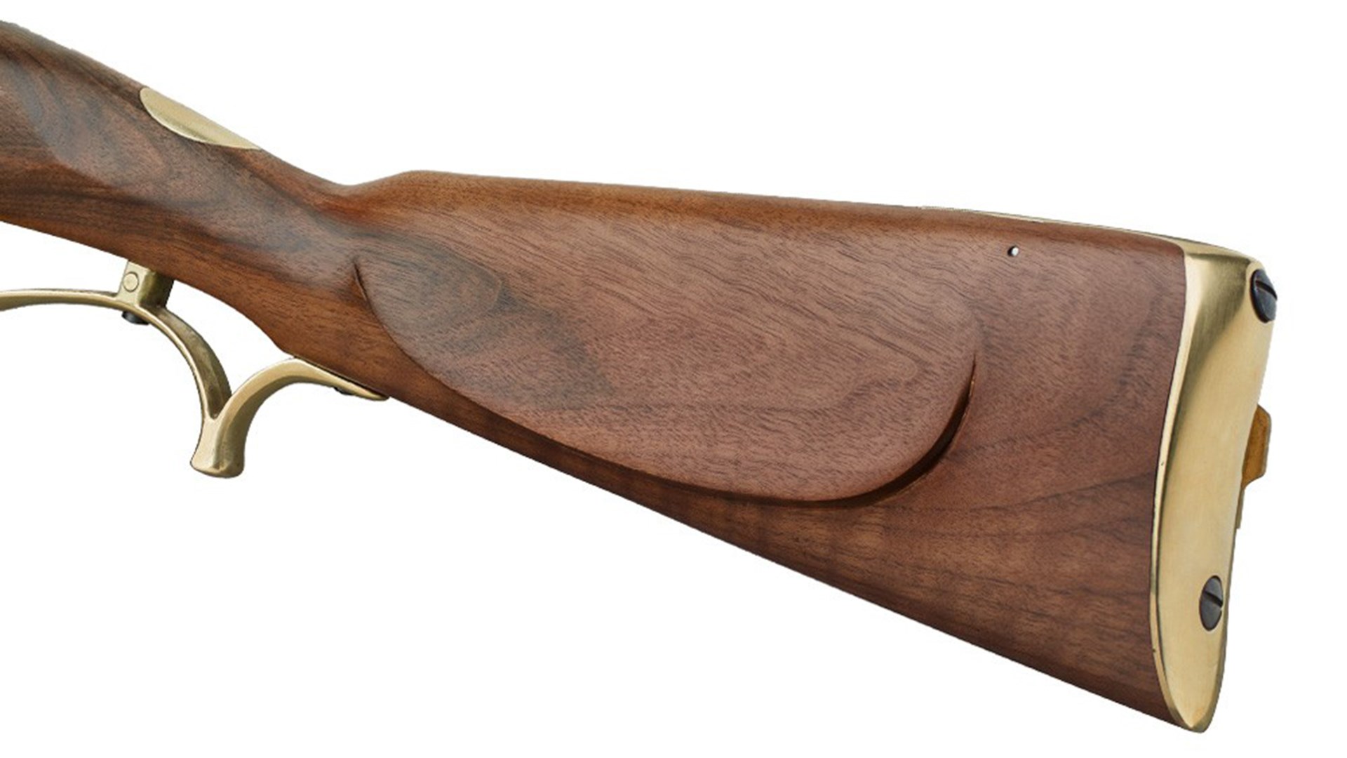 The Pedersoli Baker’s walnut stock has a matte finish and authentic profile.