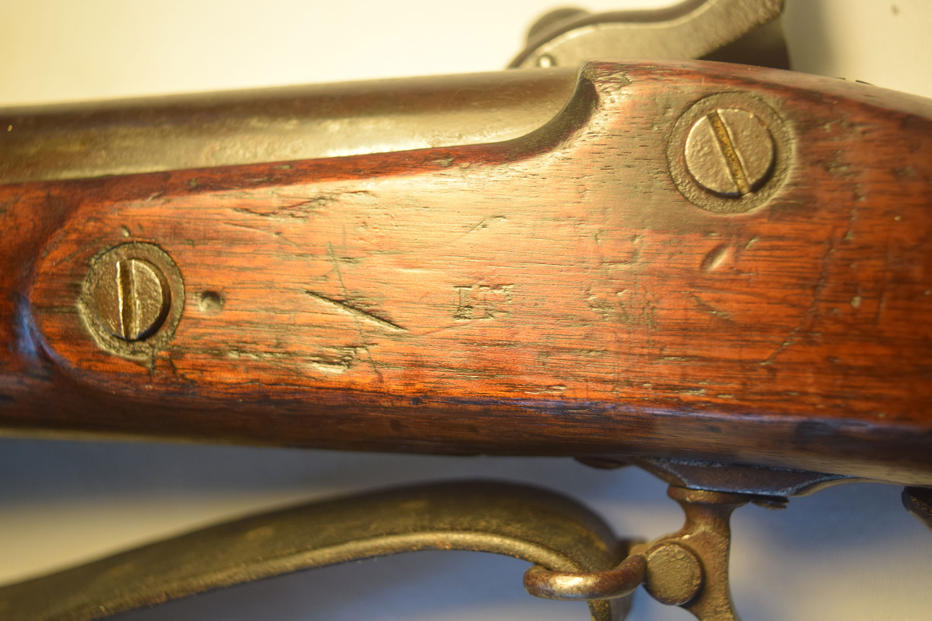 The “IN” (“Irish Nation”) marking was applied to 6,500 of the Bridesburg rifle-muskets that Jenks delivered to the “Roberts/Sweeny” wing of the Fenian Brotherhood in March, April,and May 1866. Courtesy of the author.
