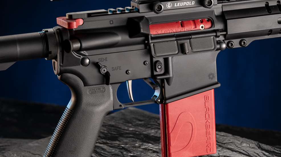 Mantis Blackbeard red plastic accessory firearm training rifle AR-15 right-side view black metal plastic