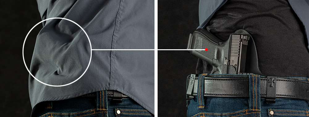 holstered firearm to print through a concealment garment