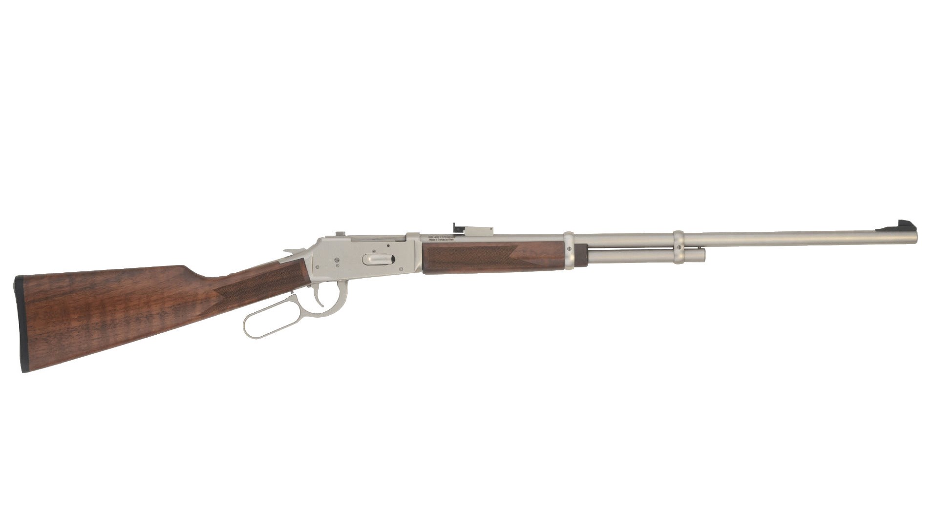 A TriStar Arms LR94 lever-action .410 shotgun shown with a nickeled finish.