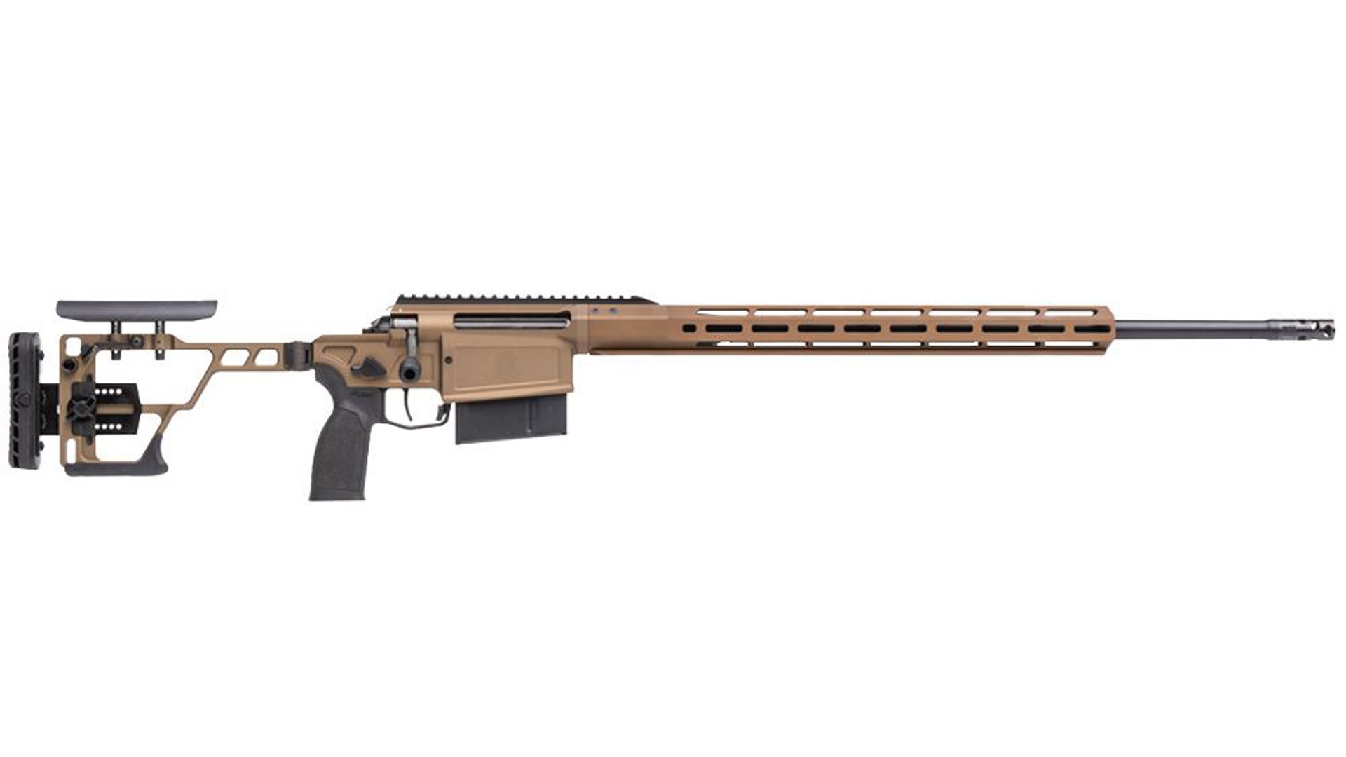 Right side of the tan-colored SIG Sauer Cross Magnum rifle.
