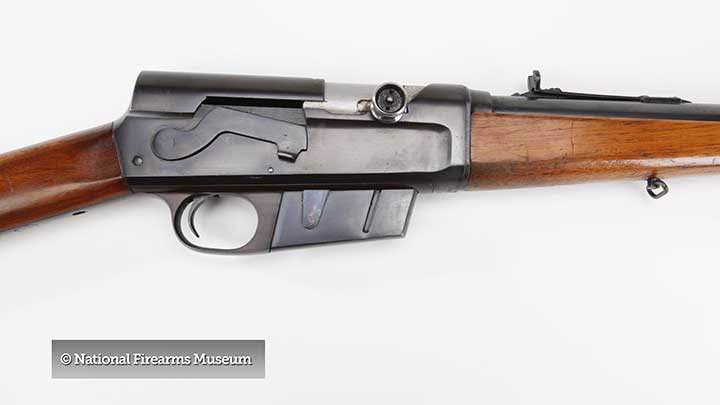 Right side receiver of the Remington Model 8 on white courtesy of NRA Museums.