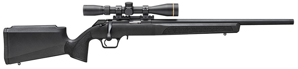 Springfield Armory Model 2020 Rimfire black tactical model right-side view .22 LR with leupold riflescope shown on white backgorund