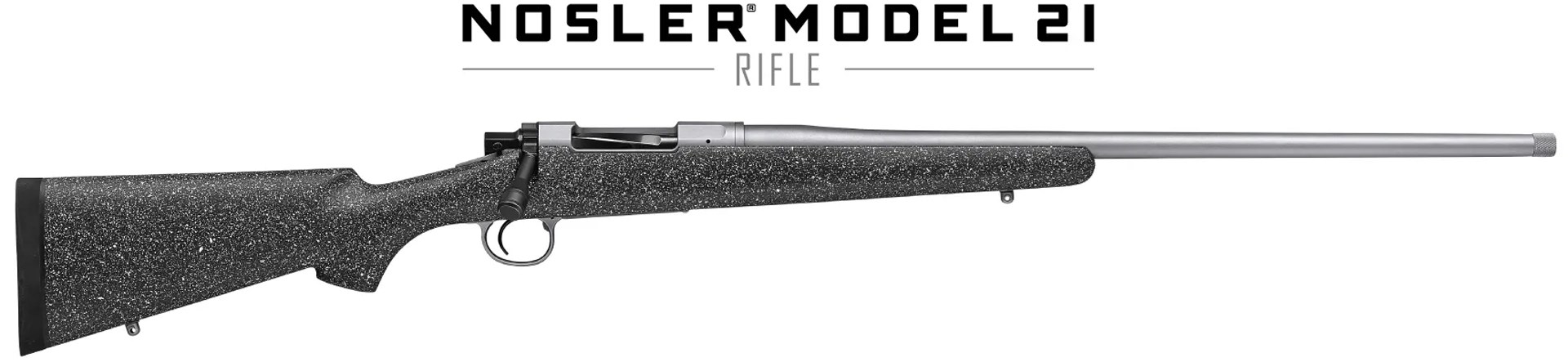 Right-side view bolt-action NOSLER MODEL 21 RIFLE text on image