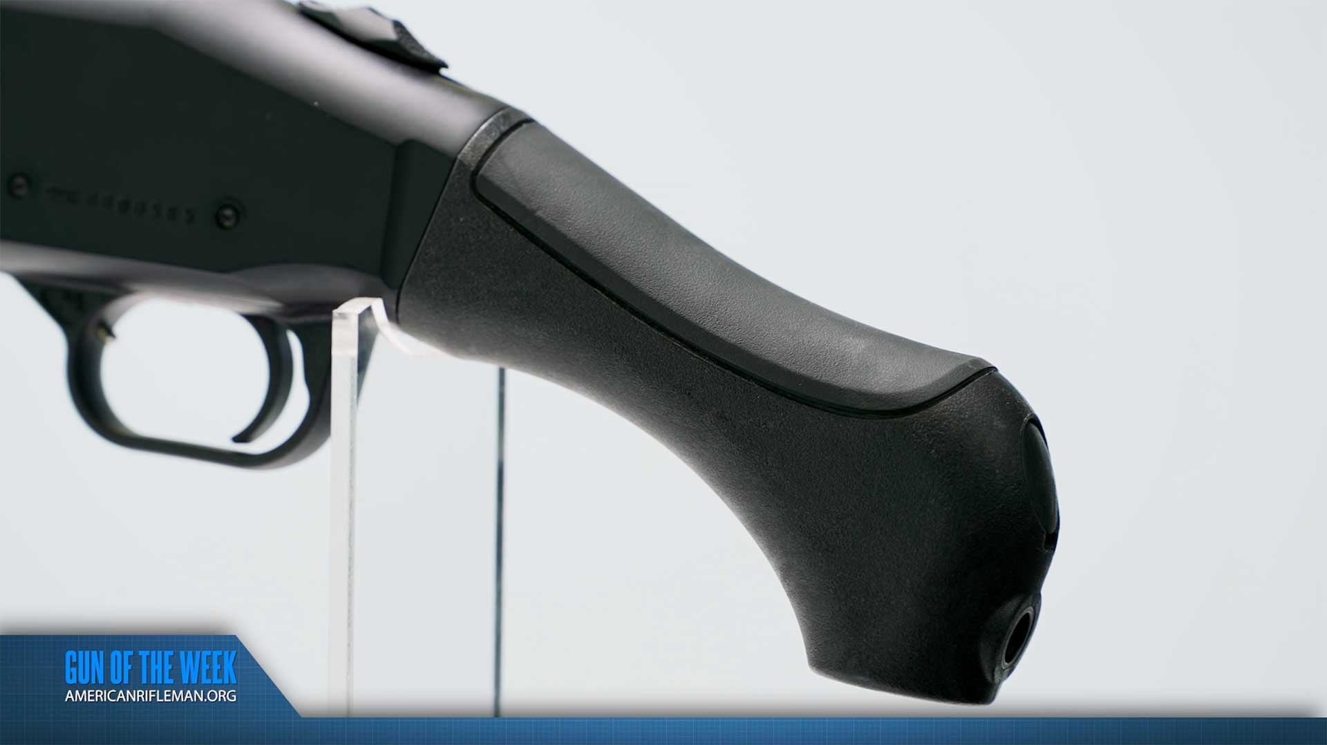 Left side of the Shockwave bird's head grip on the Mossberg 990 Aftershock.