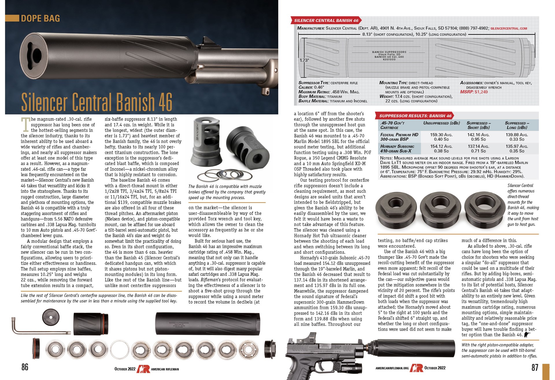 Silencer Central Banish 46 magazine page article words technical evaluation review "Dope Bag" testing gun parts suppressor