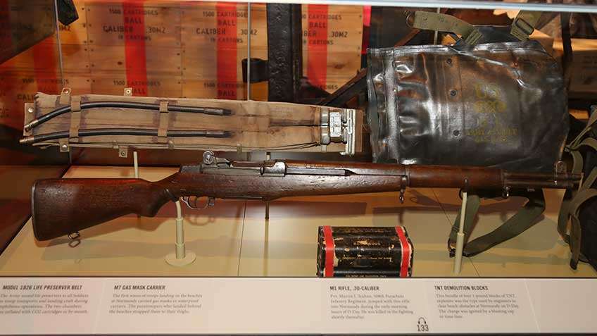 An M1 Garand with M. Teahan engraved on the buttstock.