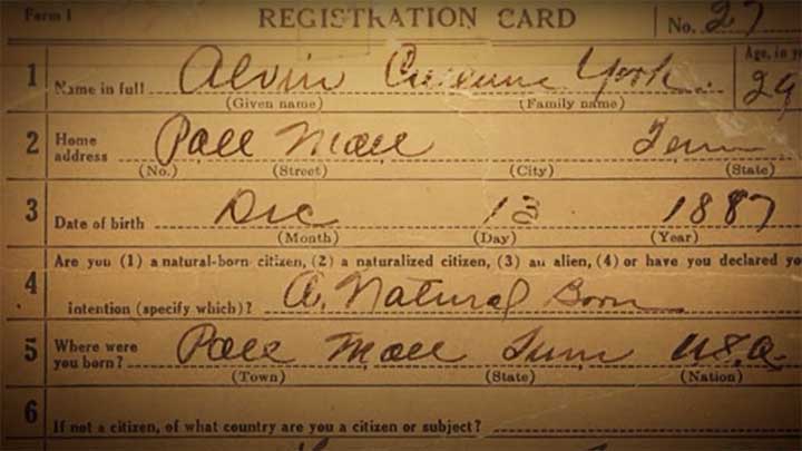 Alvin York&#x27;s draft registration card.