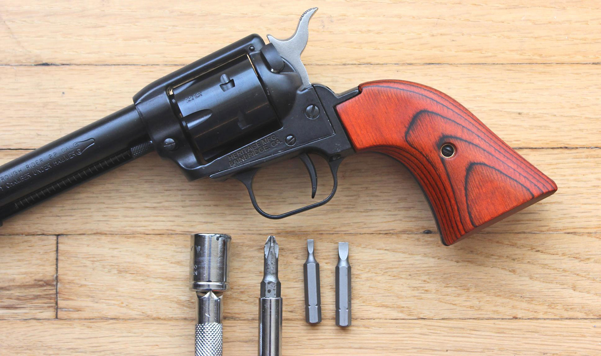 Only a simple set of hand tools is needed for converting the Long Barrel Rough Rider into a Rancher carbine.