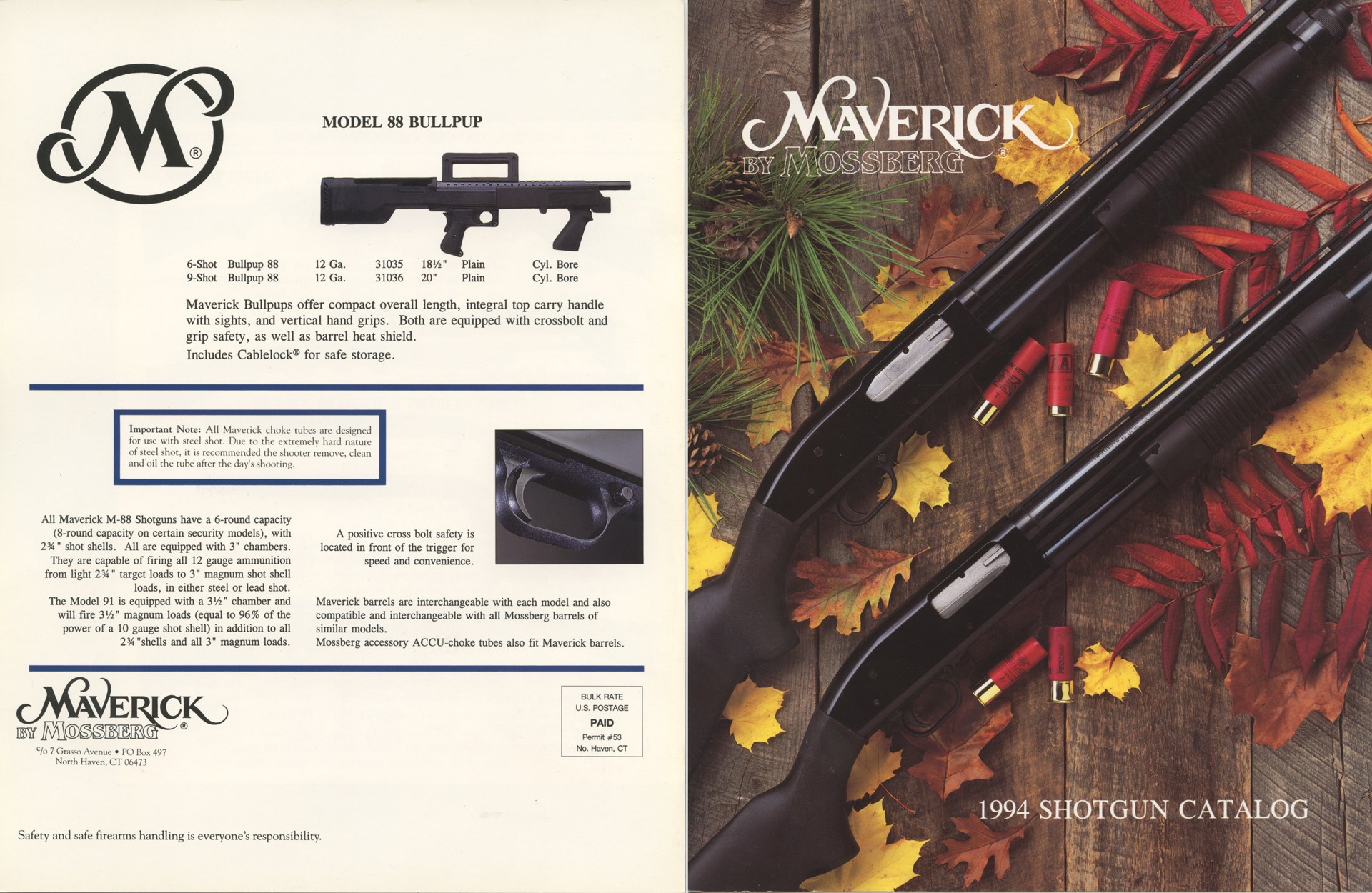 Maverick catalog featuring model 88 bullpup shotgun on back cover