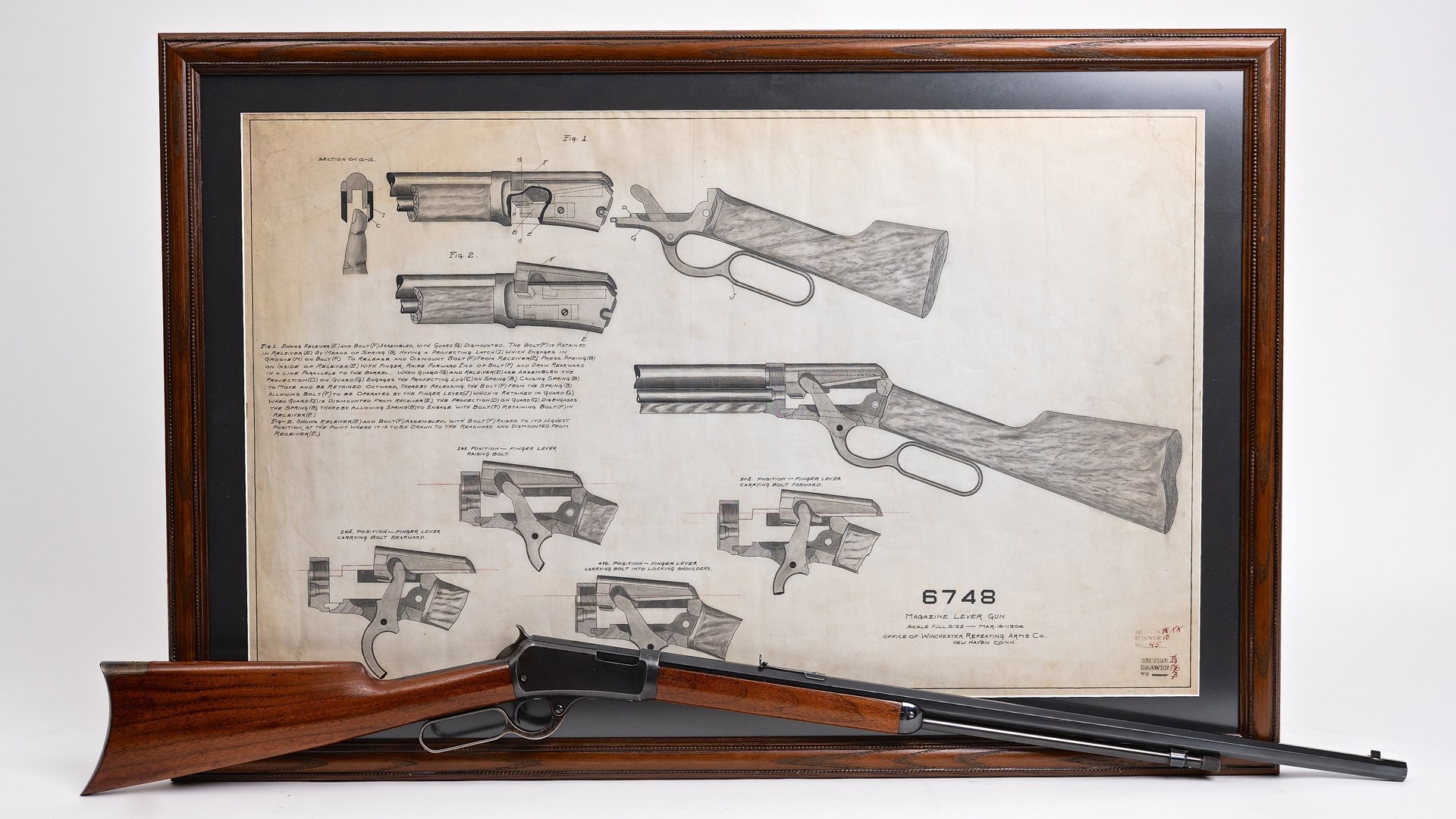 Factory Winchester 1890 Prototype Magazine Lever-Action rifle, .22 WRF & Drawings, Circa 1906 (1) - An ultra-rare and previously unknown Winchester 1890 prototype lever action .22 WRF with patent drawings, circa 1906.