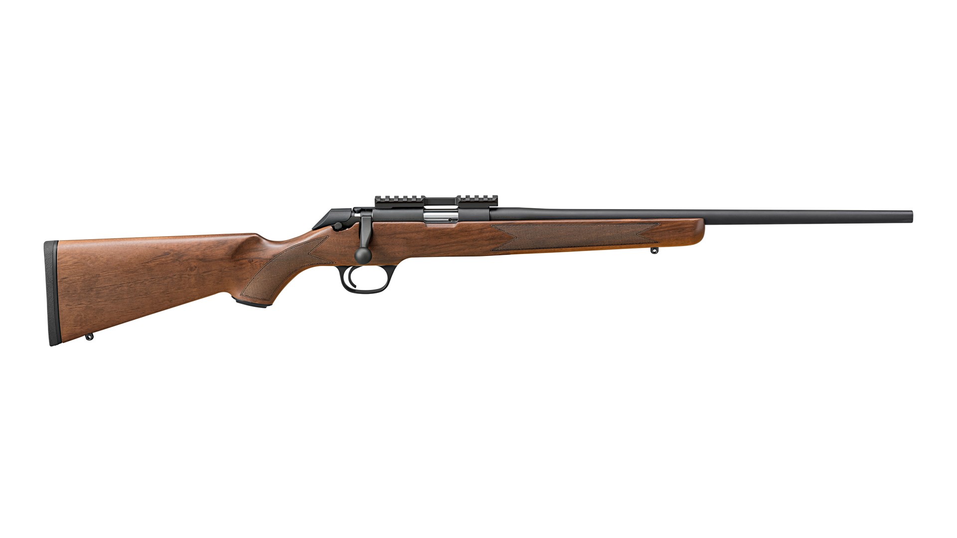Right side of the wood-stocked Springfield Model 2020 Rimfire Classic rifle.