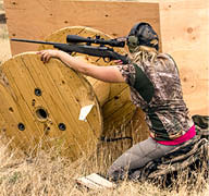 On his rifle range in Washington state, Wojcik uses large spools to replicate downed logs or similar structures a hunter might need to shoot from while afield.