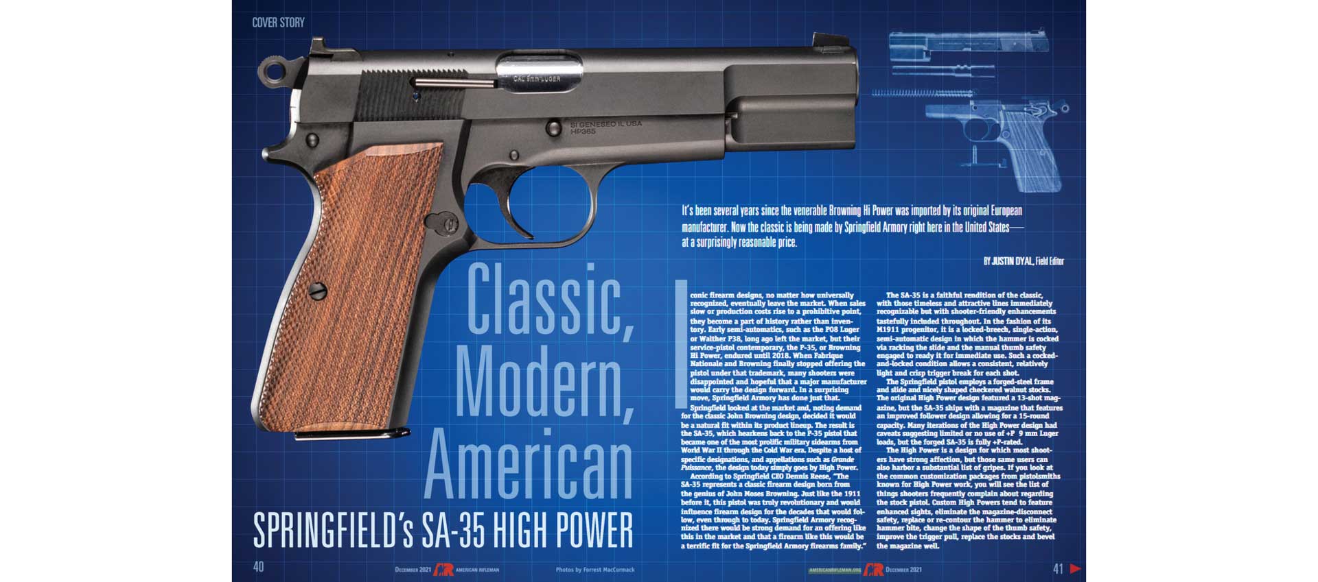 Springfield Armory SA-35 High Power pistol layout text magazine centerfold spread art gun pistol
