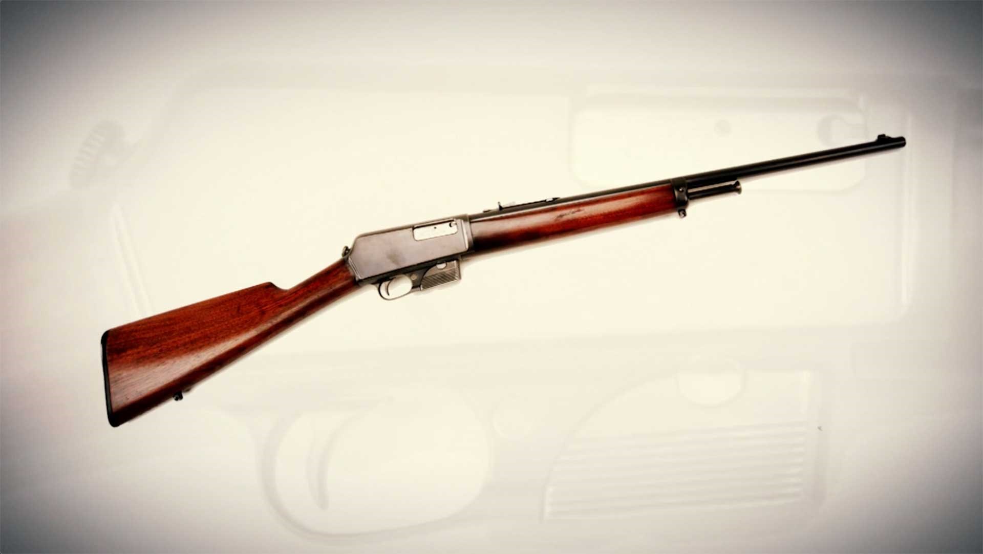 Right hand profile view of the Winchester Model 1907 rifle.