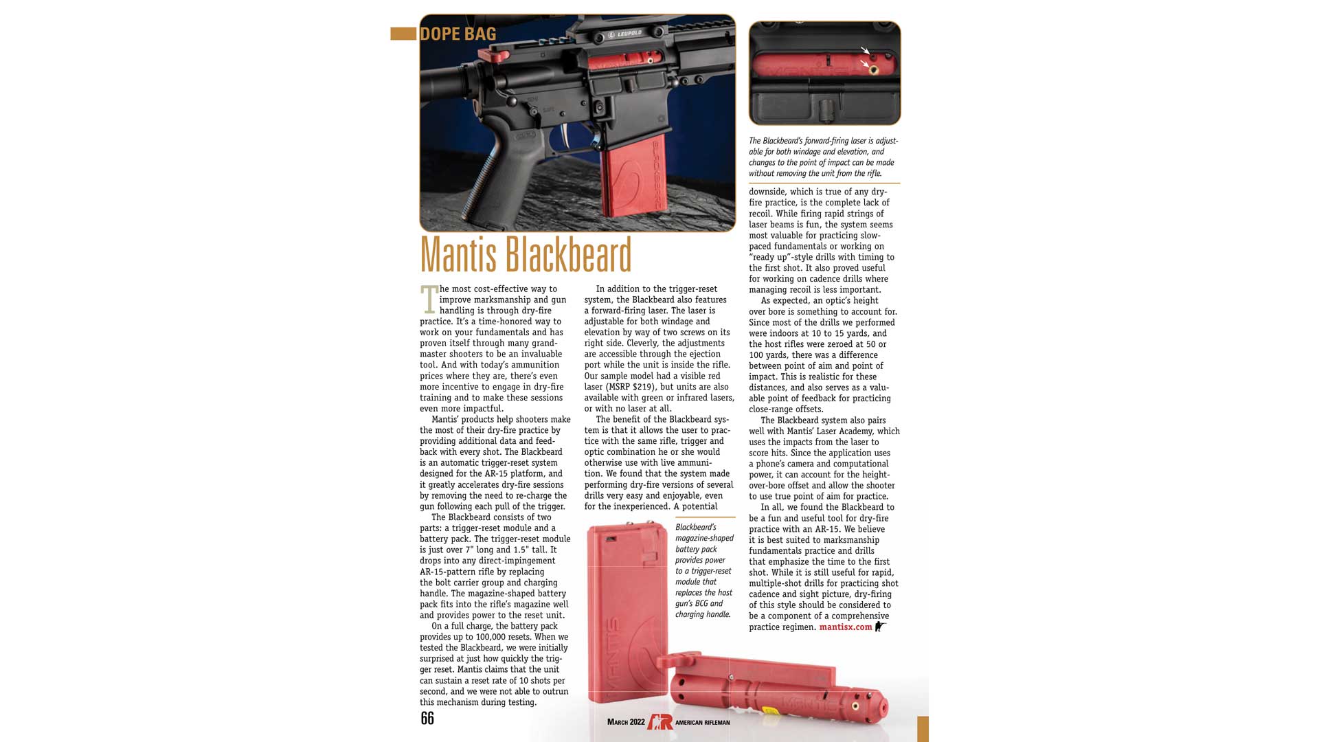 Mantis Blackbeard American Rifleman magazine screenshot page print text layout award winner