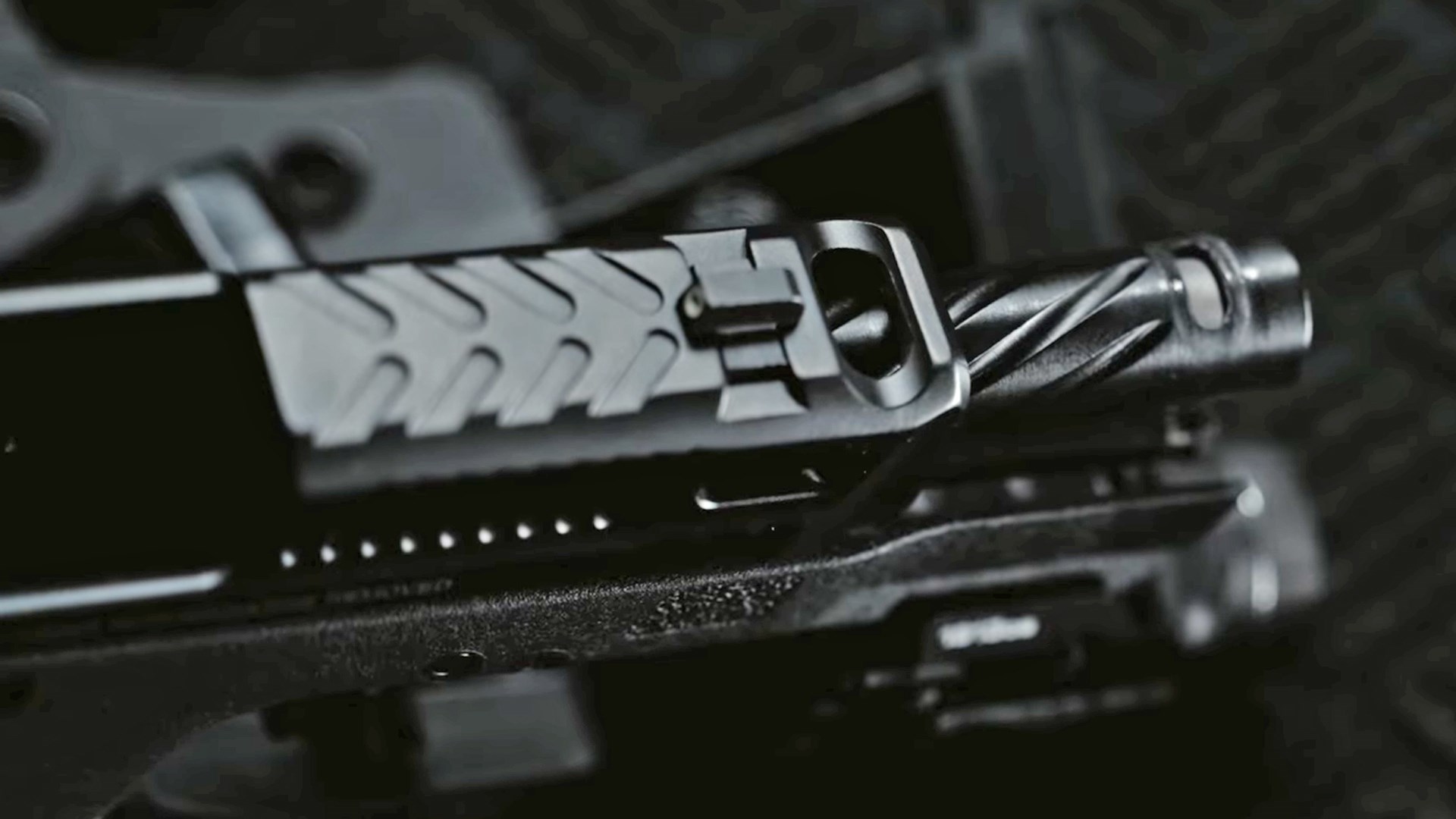 Top view of Smith & Wesson Power Port handgun compensator.