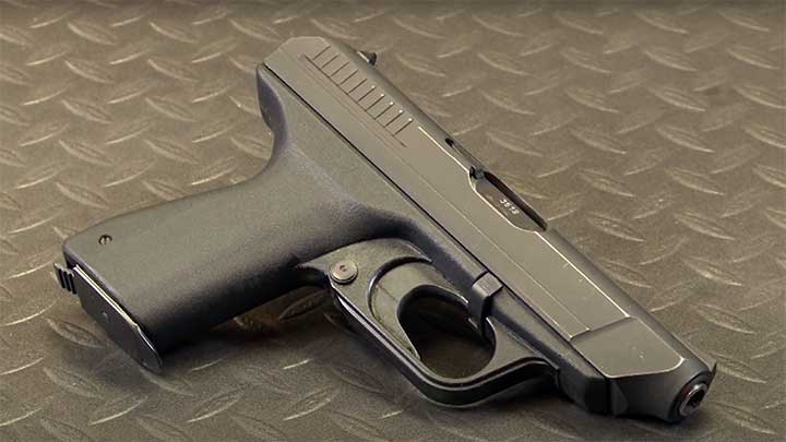 A side view of the H&amp;K VP70 polymer-framed handgun.