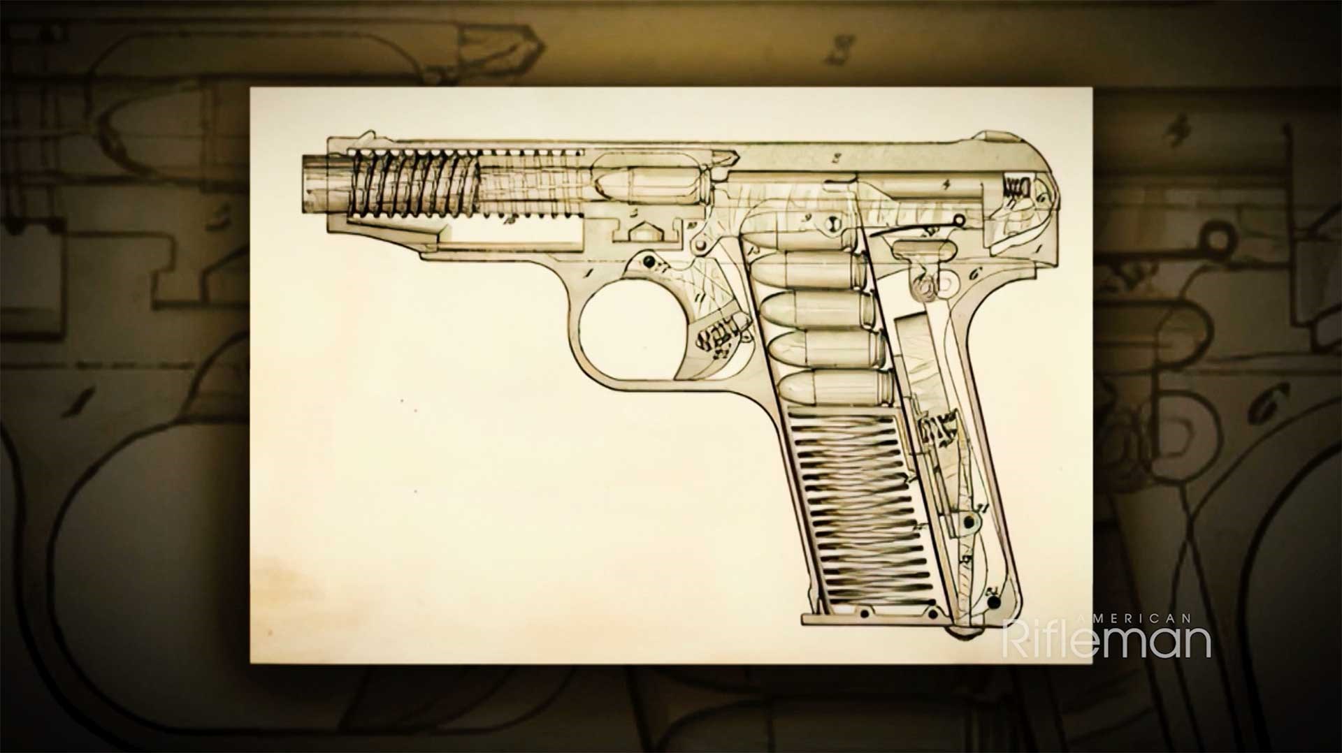 Technical drawing of the Ortgies pistol.