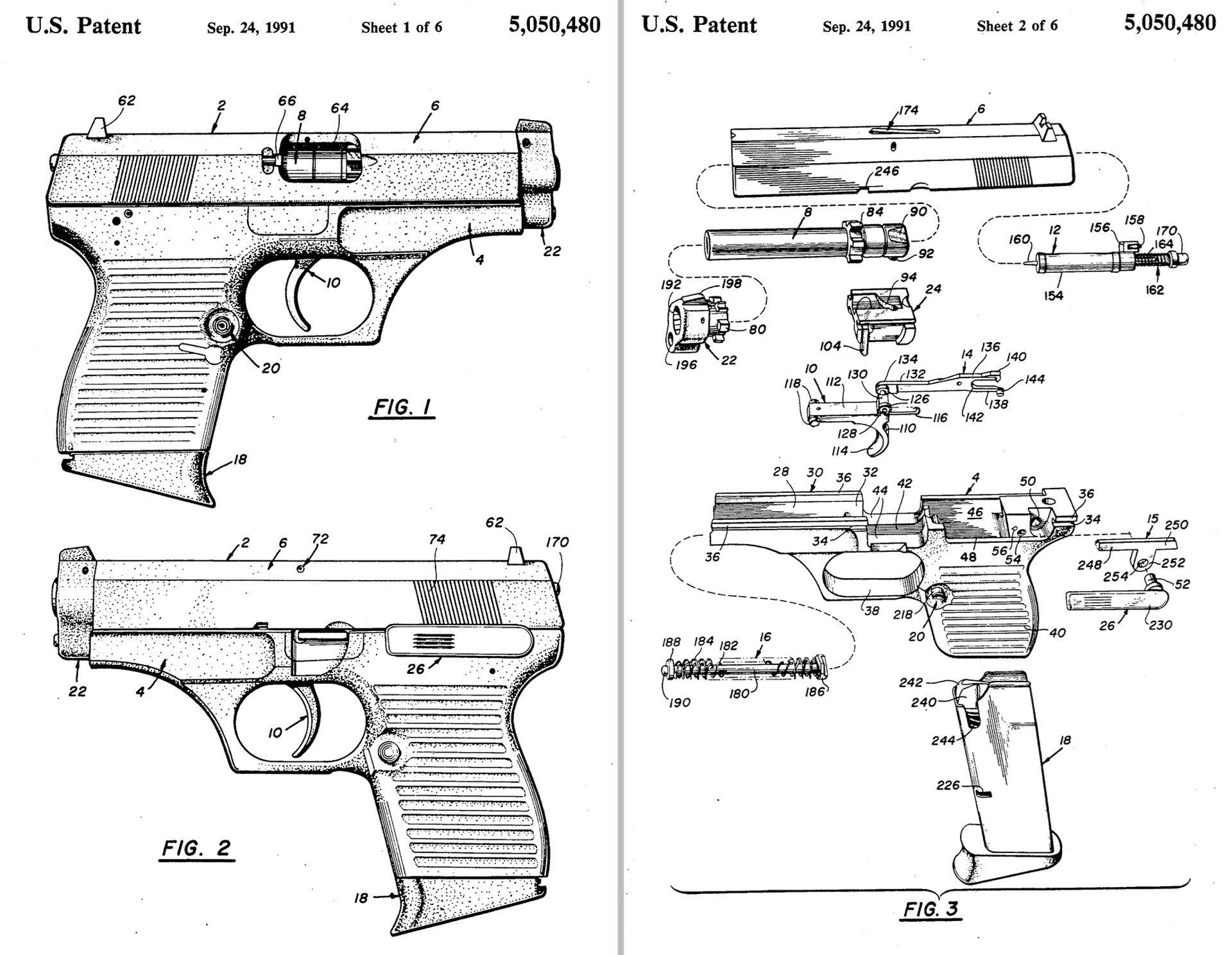 Stoner Patent. Images from Knight and Stoner patent for the pistol that would become the Colt 2000 All American.