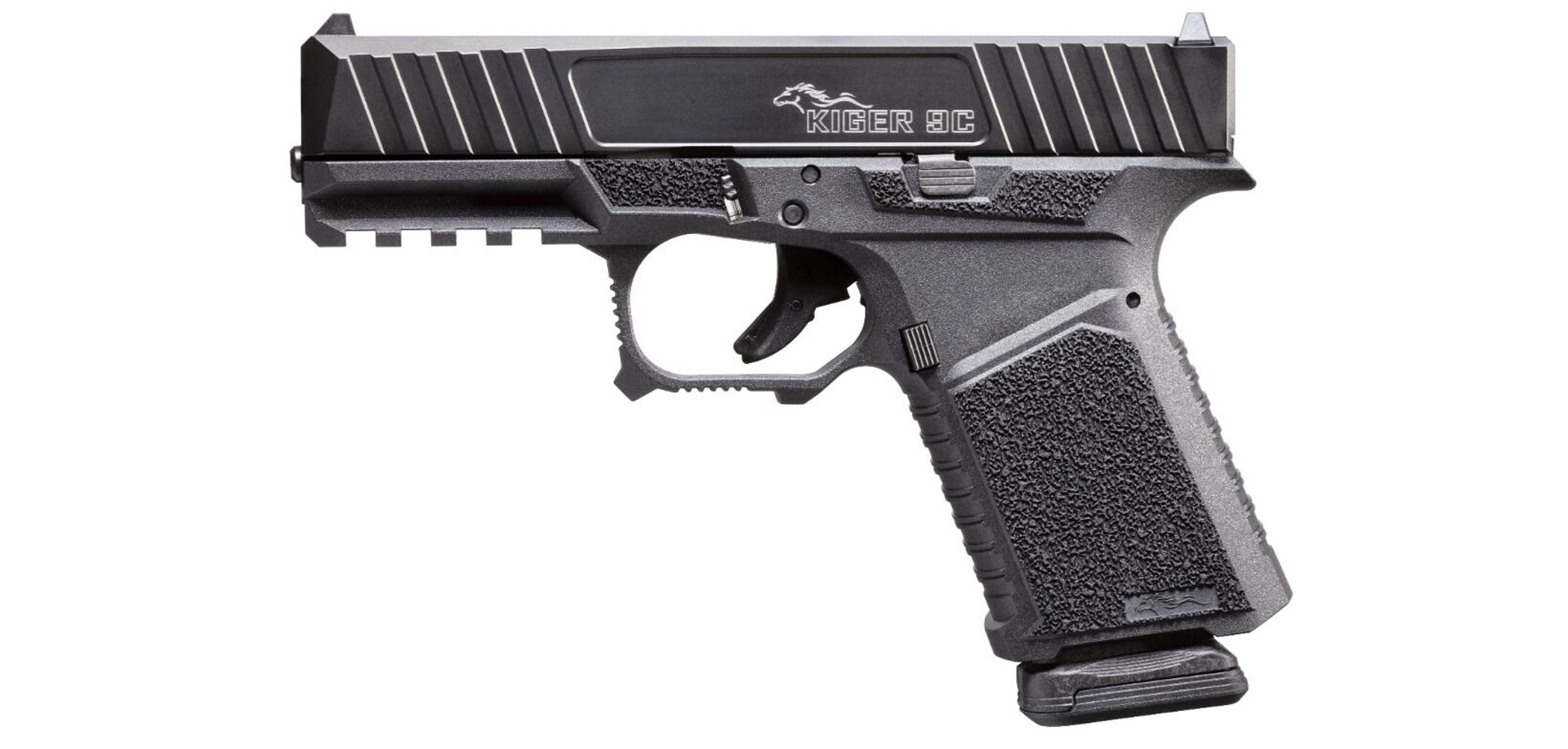 Kiger 9c pistol black handgun left-side view 9mm whte background