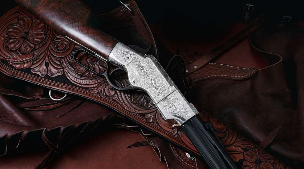 Henry Repeating Arms New Original lever-action rifle right-side view silver engraving gun rifle carbine