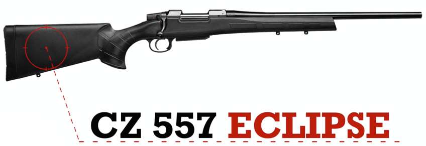 right side bolt action rifle text on image noting make and model "cz 557 eclipse"