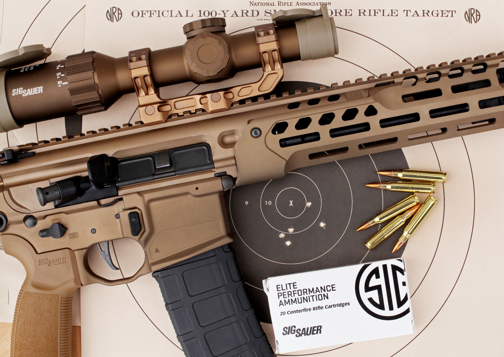 sig sauer rifle mcx spear lt with ammunition optic and target