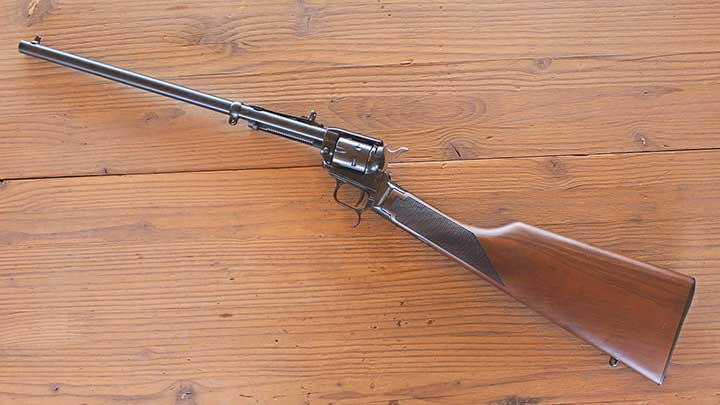 A left-side view of the Heritage Manufacturing Rough Rider Rancher single-action revolver carbine.