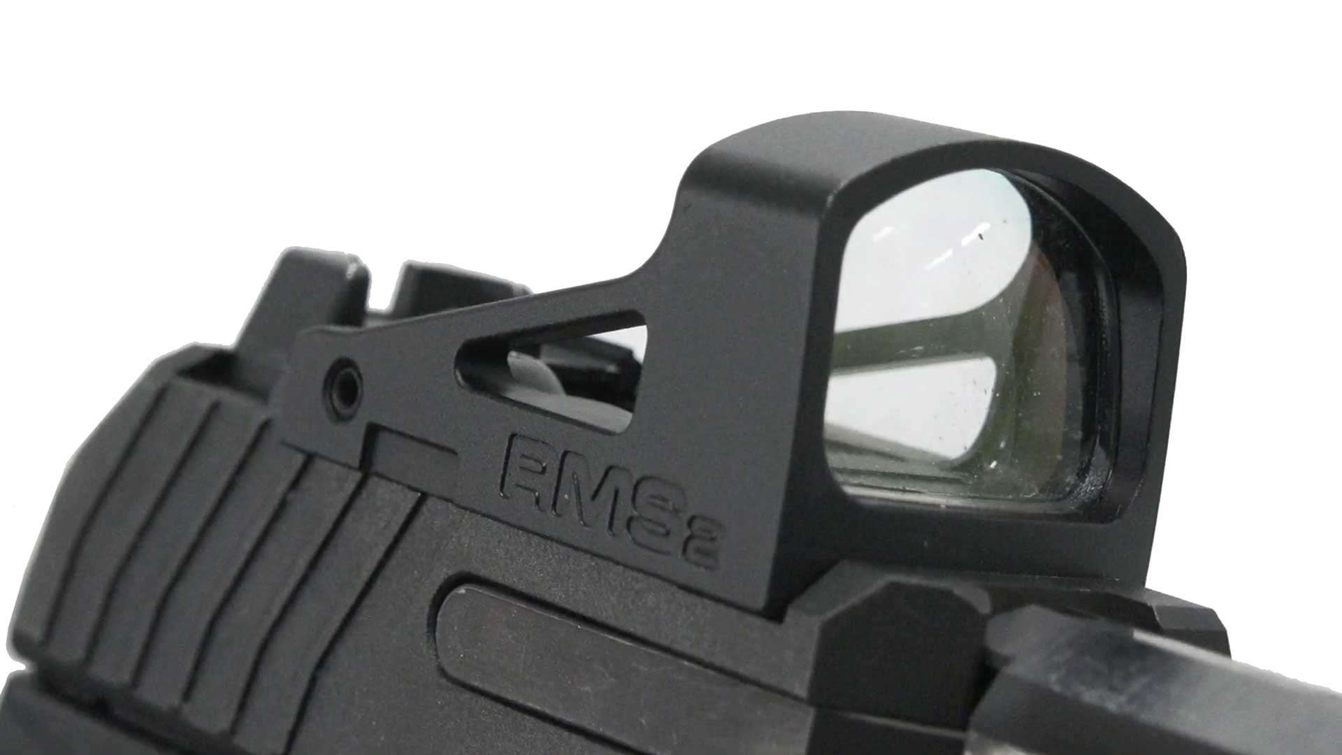 detail image of pistol sight optic glass reflex back gun metal