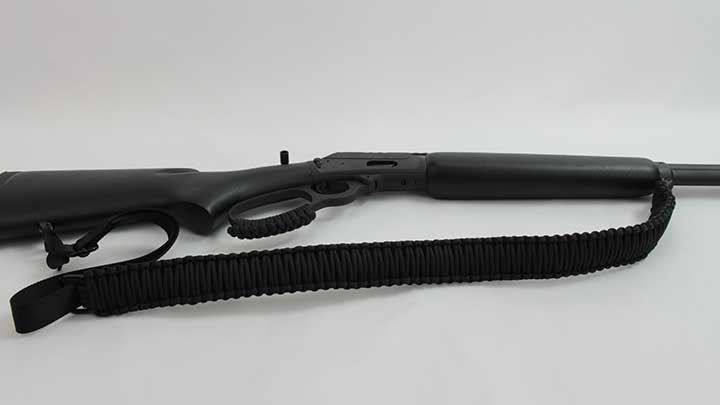 The black paracord sling that comes with the Marlin 1894 Dark.