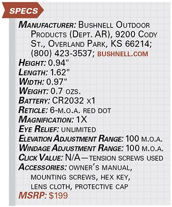 Bushnell RXC-200 Compact Reflex Sight specs