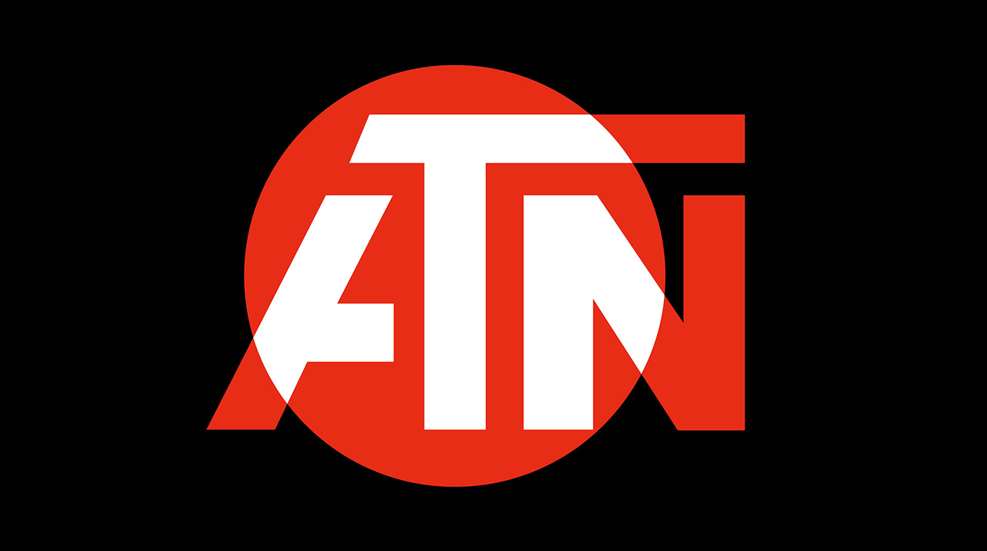 ATN Corporation logo red circle letters red white black background