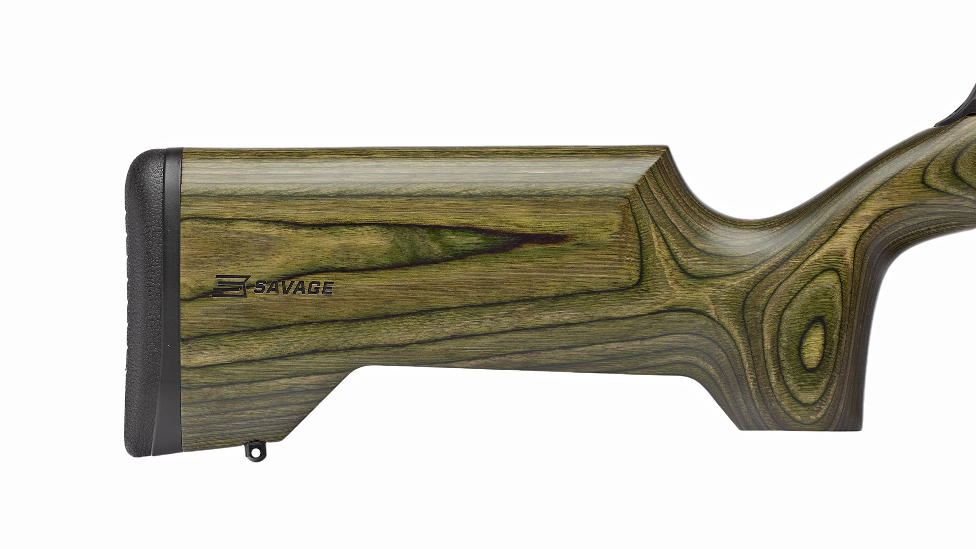 Right side of the green stock on the Savage Arms Timber Tactical series of rifles.