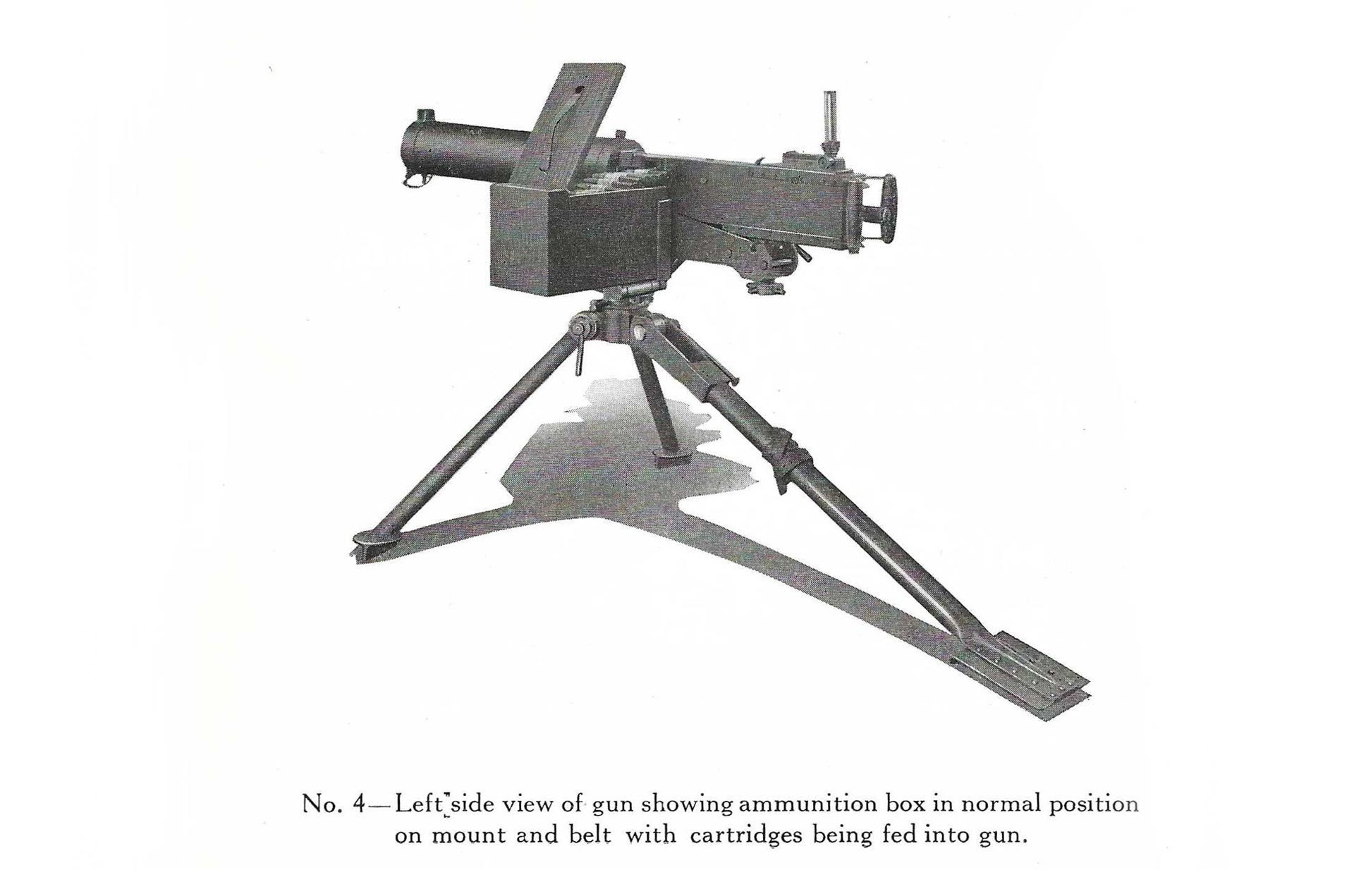 Showing the left side and rear of the Colt Model 1924 Automatic Machine Gun