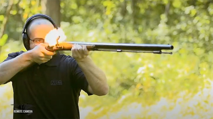 Firing a reproduction 1803 Harpers Ferry Rifle.