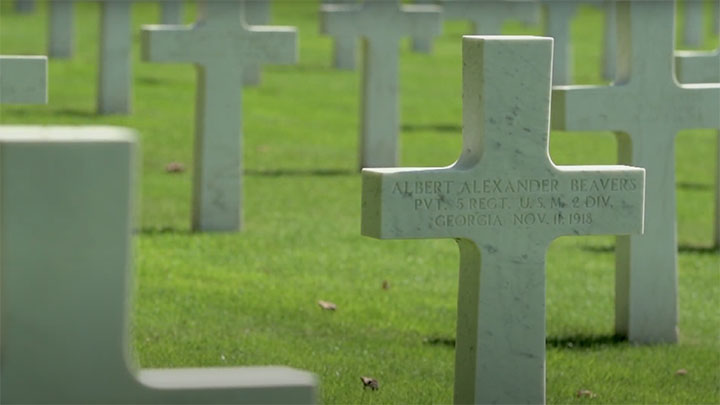 The grave of Pvt. Albert A. Beavers of the 2nd Infantry Division, killed just before the cease fire on Nov. 11, 1918.
