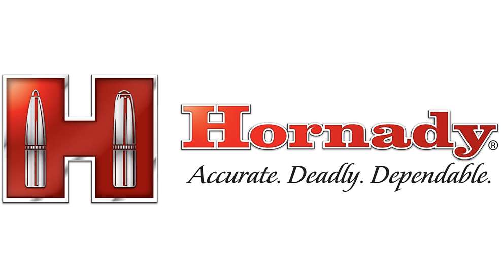 Hornady. Accurate. Deadly. Dependable. Logo red lettering text