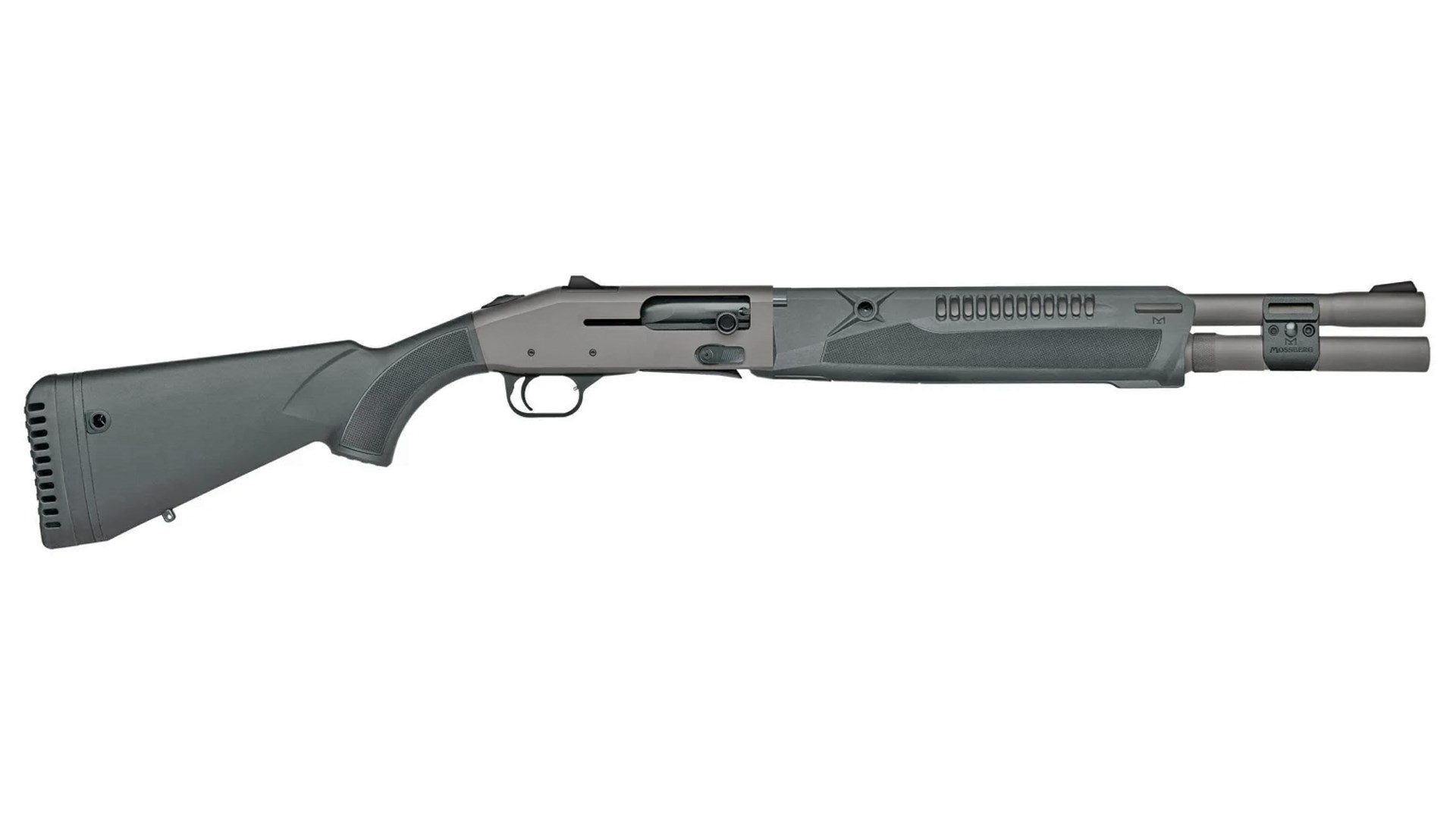 Right side of the Mossberg 940 Pro Tactical Professional Series shotgun with a Tungsten Cerakote finish.