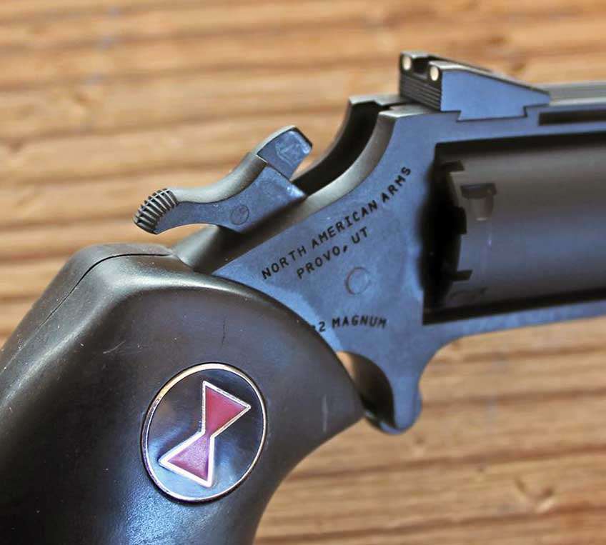 NAA Black Widow reolver closeup rear hammer cocked