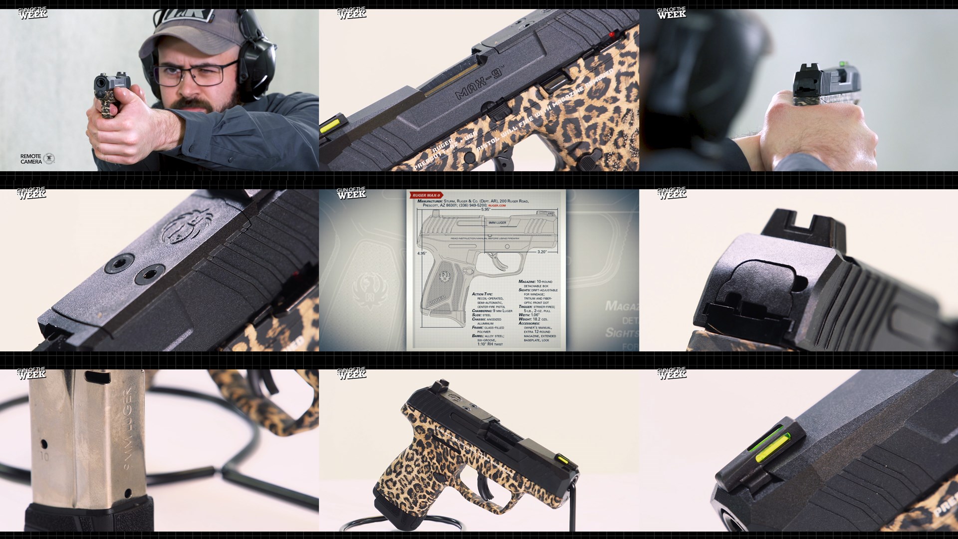 mosaic tiles images screenshots man shooting gun pistol handgun RUGER MAX-9 micro-compact 9 mm leopard print