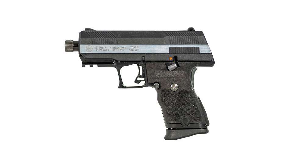 Hi-Point Firearms YC380 left-side view two-tone slide sliver/black polymer frame YEET Cannon