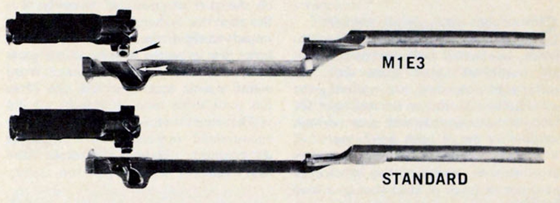 m1e3 bolt and operating rod compared over standard m1 bolt and operating rod.