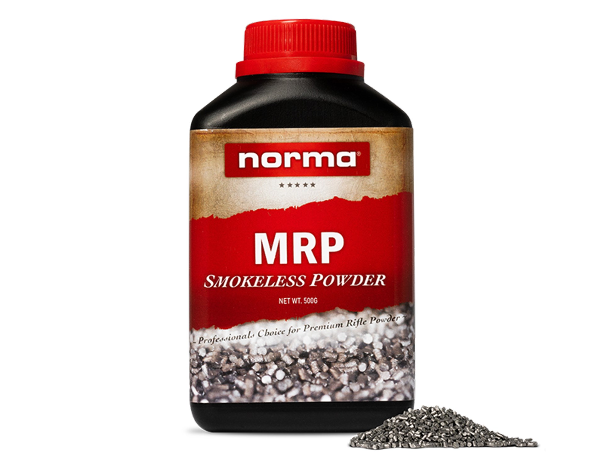 Norma MRP smokeless powder jug jar container black jug gunpowder red label red cap