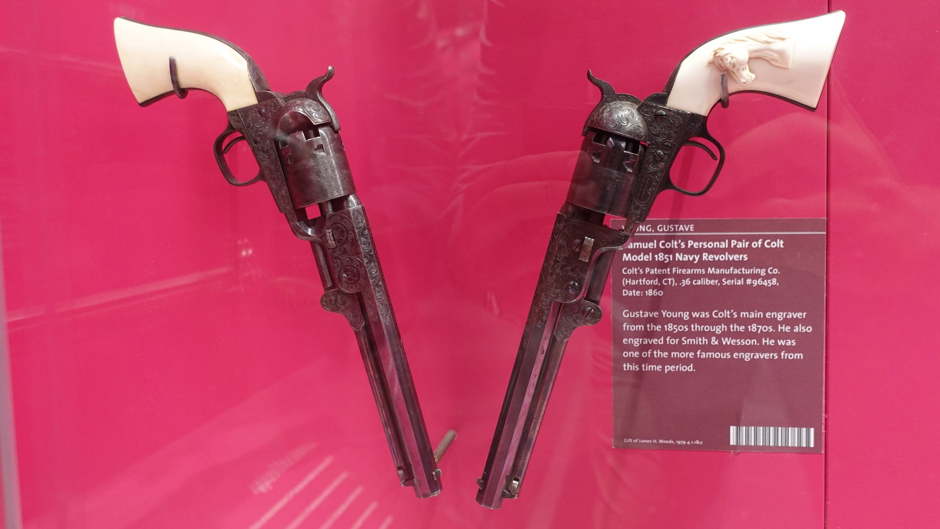 sam colt's personal pair of 1851 colt navy revolvers on display at cody firearms museum
