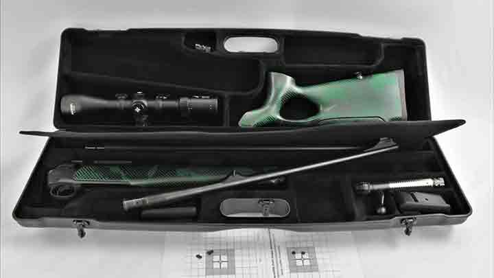 The Sauer 404 Synchro XTC rifle as it comes in its case.