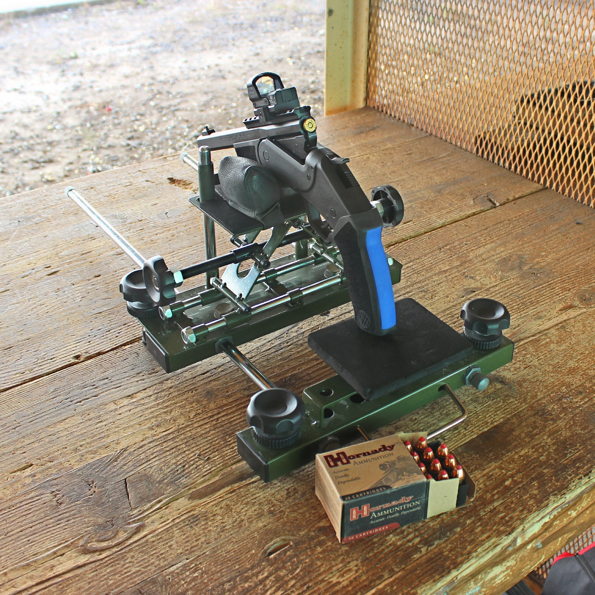 The .45 Colt cartridge testing was conducted with an optic from a bench rest.