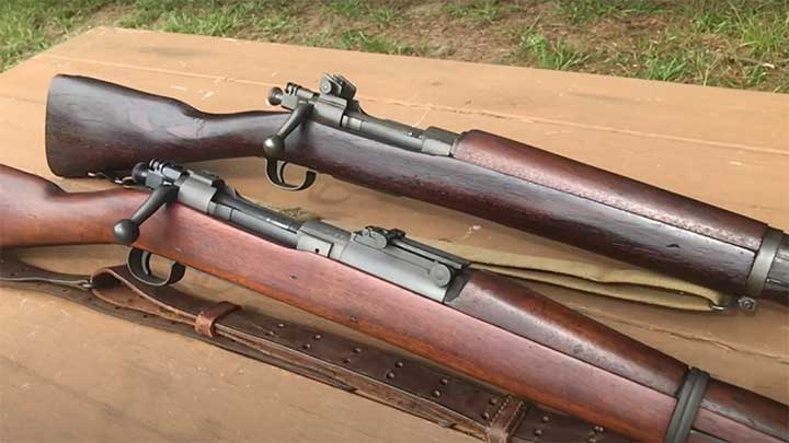 A closer look at the Remington M1903 and M1903A3. Note the simplified band, relocated rear sight and redesigned handguard on the M1903A3.